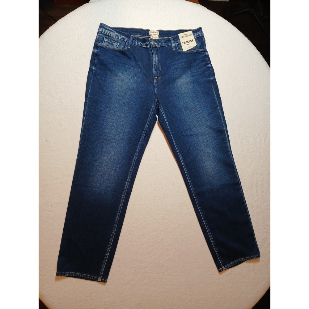 NWT L'AGENCE Marjorie Carson Jeans 32 Mid Rise Slouchy Straight Stretch Blue